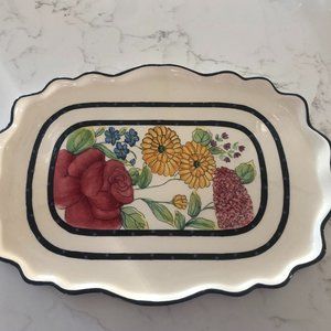 Floral Ceramic Pacific Rim Tray w/Scalloped Rim
